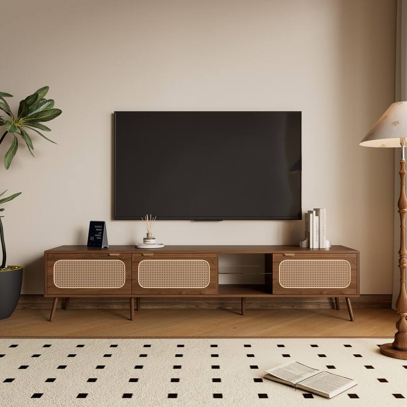 78" TV Stand for 75/80/85 inch TV, Console with Ample Storage for Living Room, Bedroom, Entertainment Center with Open Shelf - Walnut