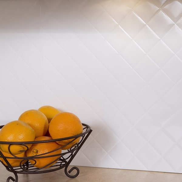 slide 2 of 8, Fasade Quilted Gloss White 15-square Foot Backsplash 15 Sq Ft Kit