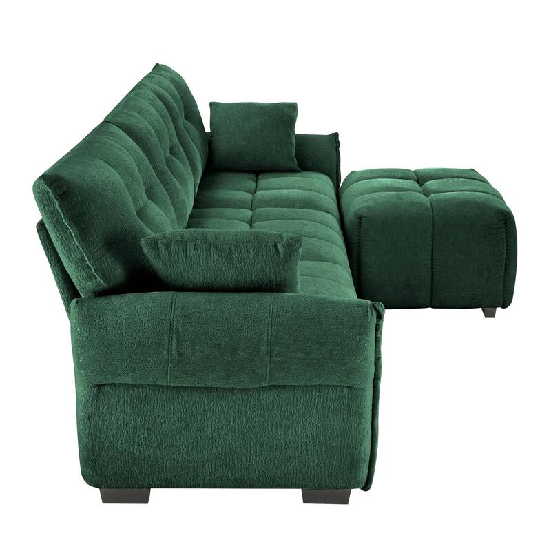 110.2" Chenille 3-Seater Sofa Set with Ottoman and Pillows, Solid Wood Frame and High-Resilience Cushions