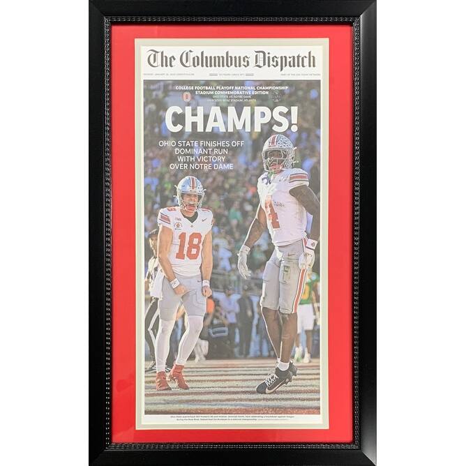 Ohio State Buckeyes 2024 National Championship Columbus Dispatch Framed Football Newspaper CHAMPS - 8' x 11'