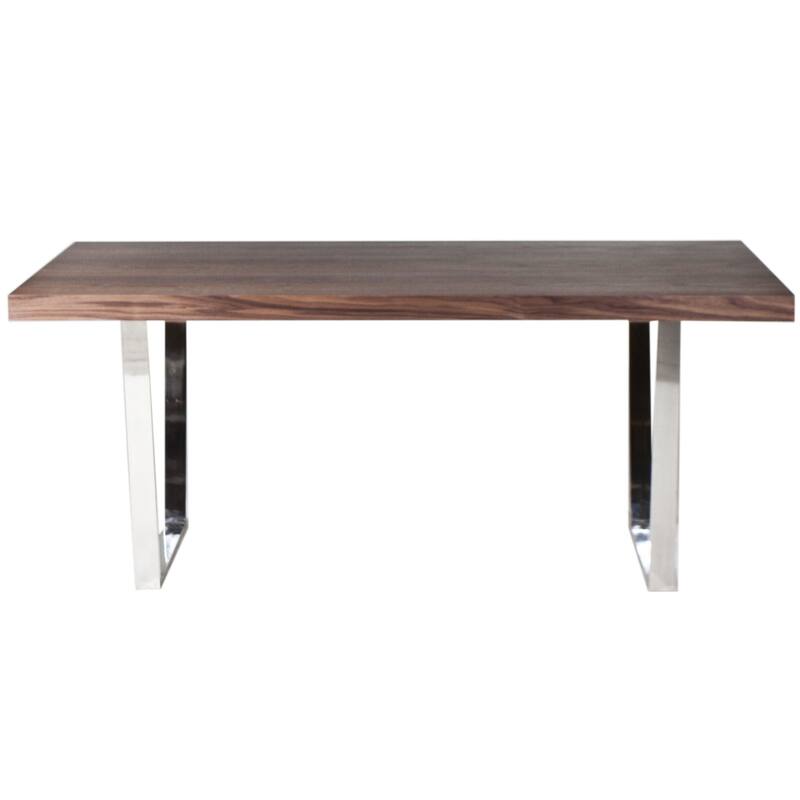 Ien 71 Inch Dining Table, Rectangular Top, Open Metal Panel, Walnut Brown