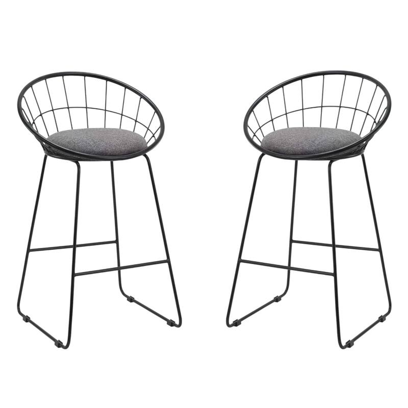 Set of 2 Grey and Black Metal Counter Height Bar Stools 26 Inch Seat - 19.5” x 17.69” x 33.5”