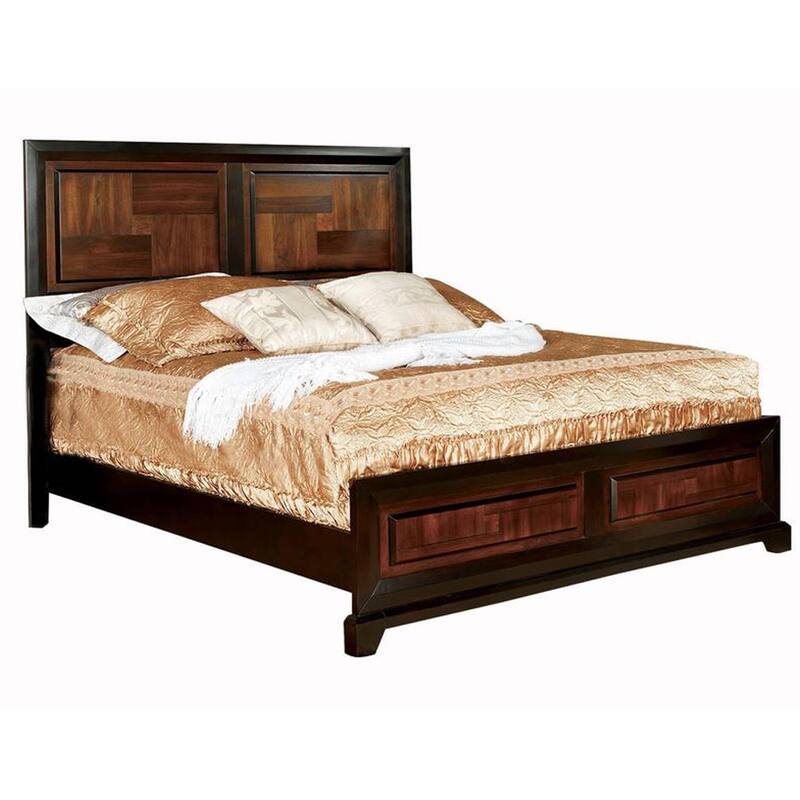 Transitional Style Eastern King Wooden Parquet Design Bed, Brown