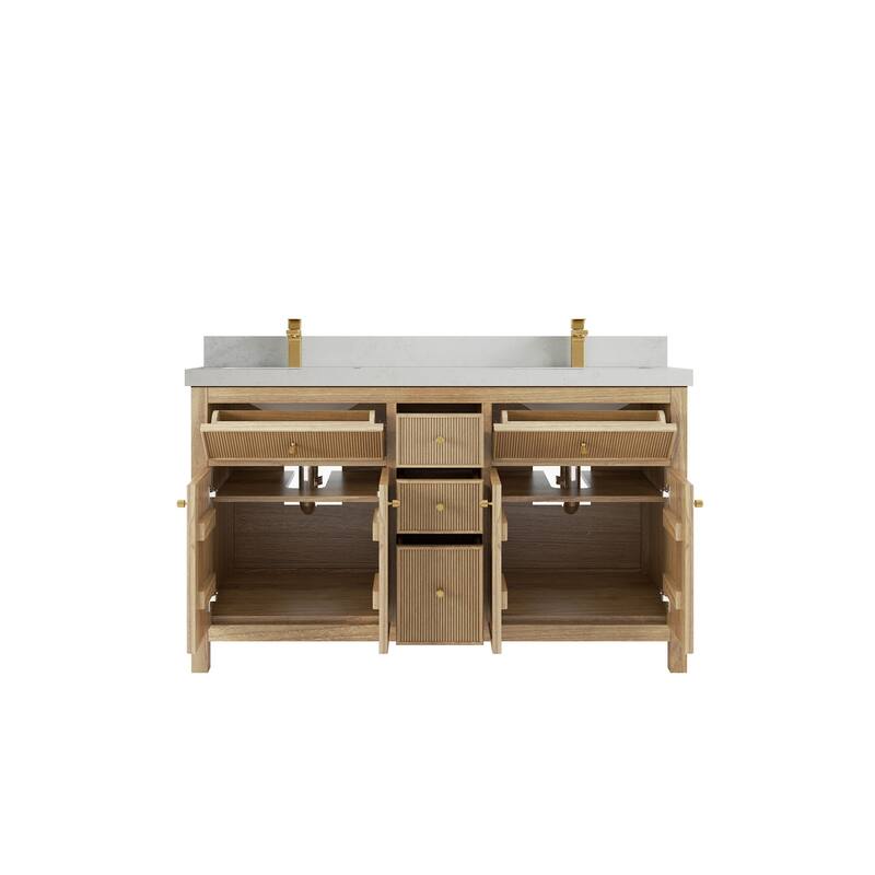 Willow Collections 60 in. W x 22 in. D Sonoma Teak Double Sink Bathroom Vanity with Countertop
