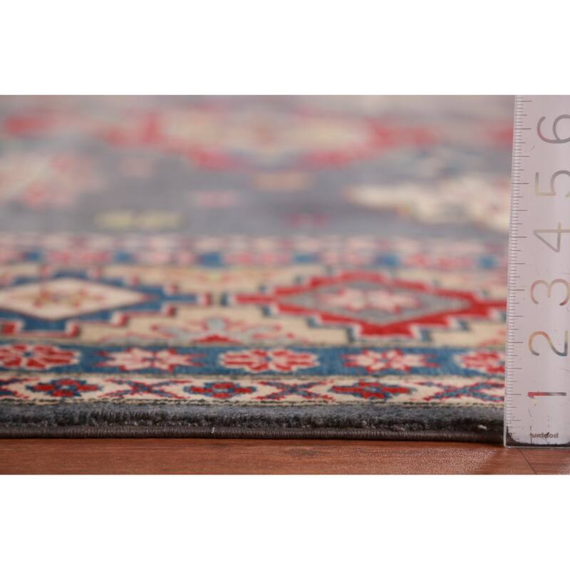 Hand Knotted Oriental 100% Wool Carpet Traditional Geometric Greys & Charcoal Kazak Area Rug - 13' 0'' X 9' 8''