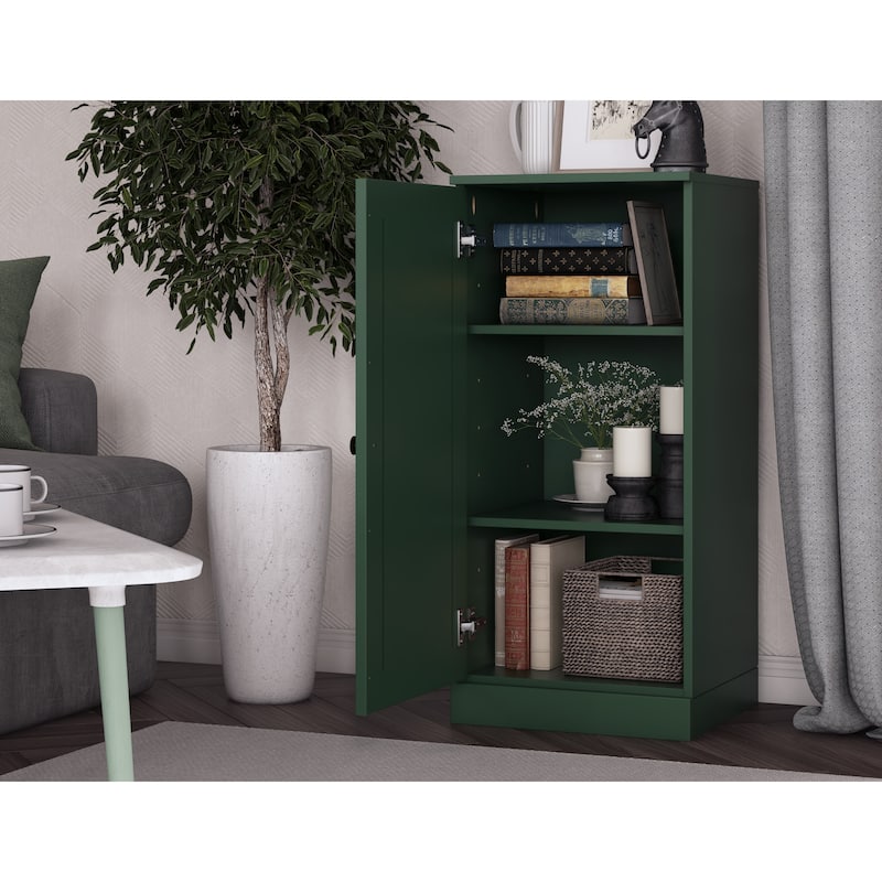 Palace Imports 100% Solid Wood 3-Shelf Bookcase with Raised Panel Door and Adjustable Shelves - Green