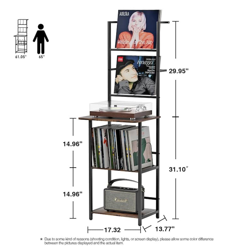 Record Player Stand with Vinyl Storage Turntable Stand for Living Room - 17.8" L x 13.77"W x 61.05" H