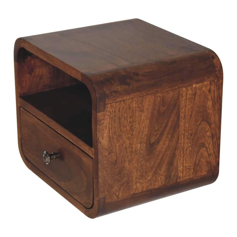 HomeRoots 12" Brown Solid Wood Square One Drawer Floating Nightstand