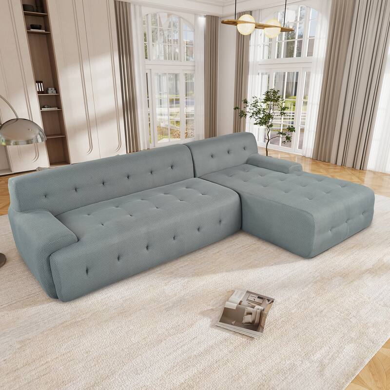 107" Polyester Mesh L-Shaped Modular Sectional Sofa with Deep Seat & Pocket Springs