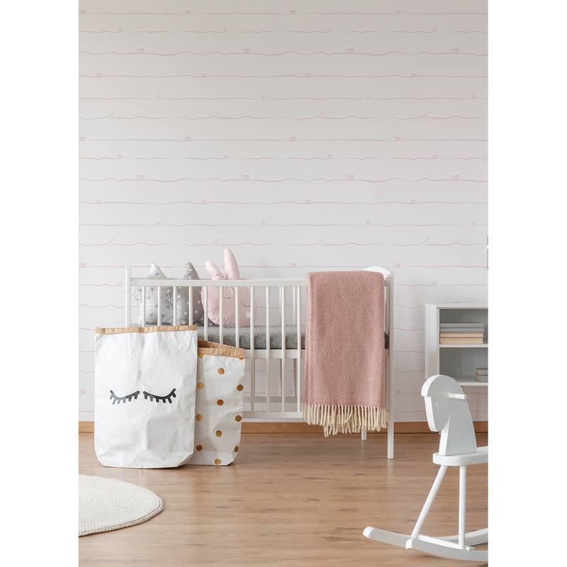 Chesapeake Love & Hearts Pink Script Wallpaper - 20.9 x 396 x 0.025