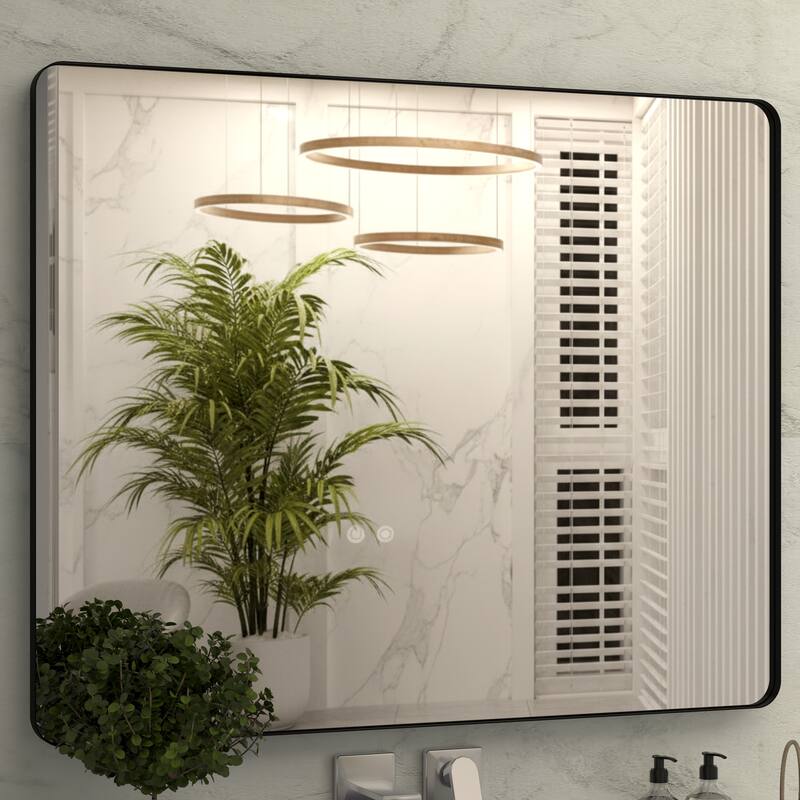 32 Inch Black Rectangular Mirror Metal Framed Mirror Vanity Mirror Dressing Mirror, for Bathroom, Living Room - 40