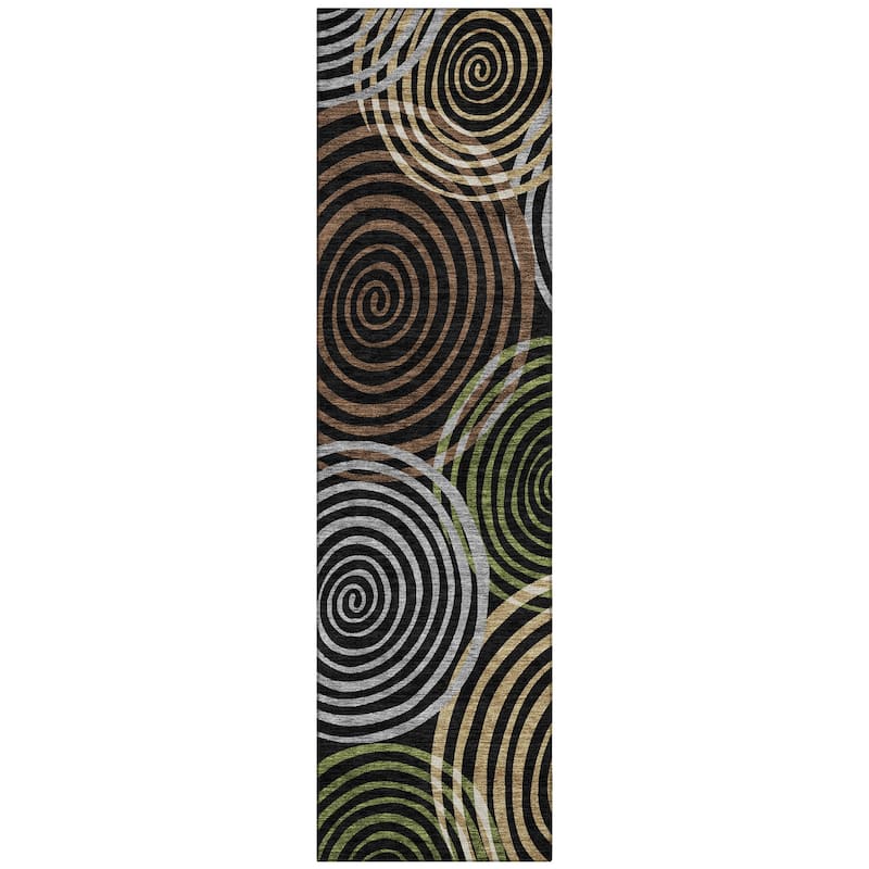 Machine Washable Indoor/ Outdoor Contemporary Swirls Chantille Rug