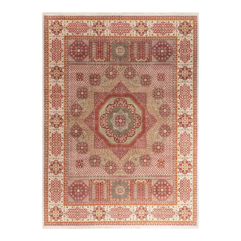 Ikat One-of-a-Kind Hand-Knotted Area Rug - White, 9' 1" x 12' 2" - 9' 1" x 12' 2"
