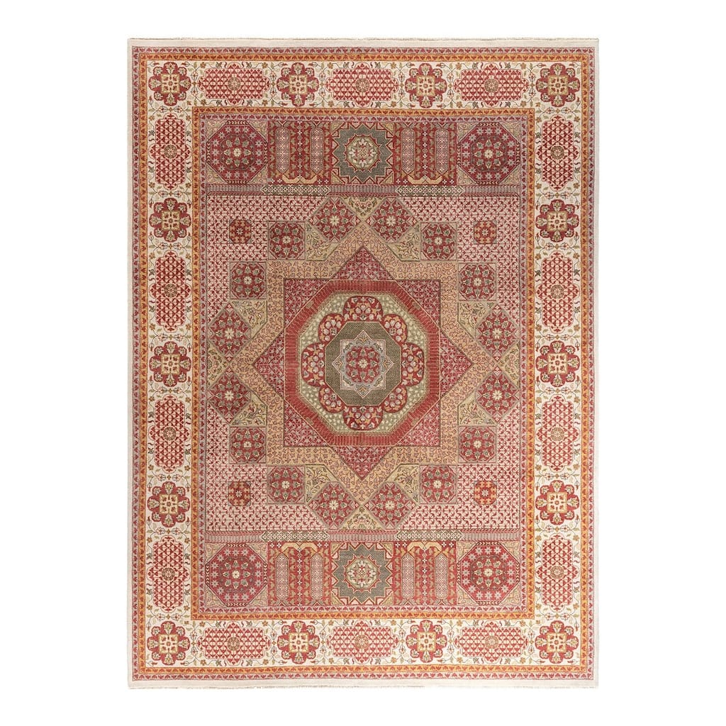 Ikat One-of-a-Kind Hand-Knotted Area Rug - White, 9' 1" x 12' 2" - 9' 1" x 12' 2"