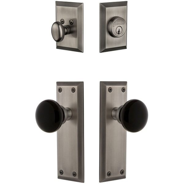 Grandeur FAVCOV_SP_ESET_234 Fifth Avenue Solid Brass Rose Single Cylinder Keyed Entry Deadbolt and Knobset Combo Pack with