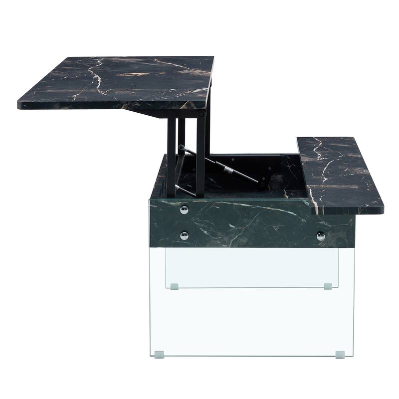 Roomfitters Lift Top Coffee Table with Glass Legs and Storage, Light Wood Grain Finish, Modern Living Room Style