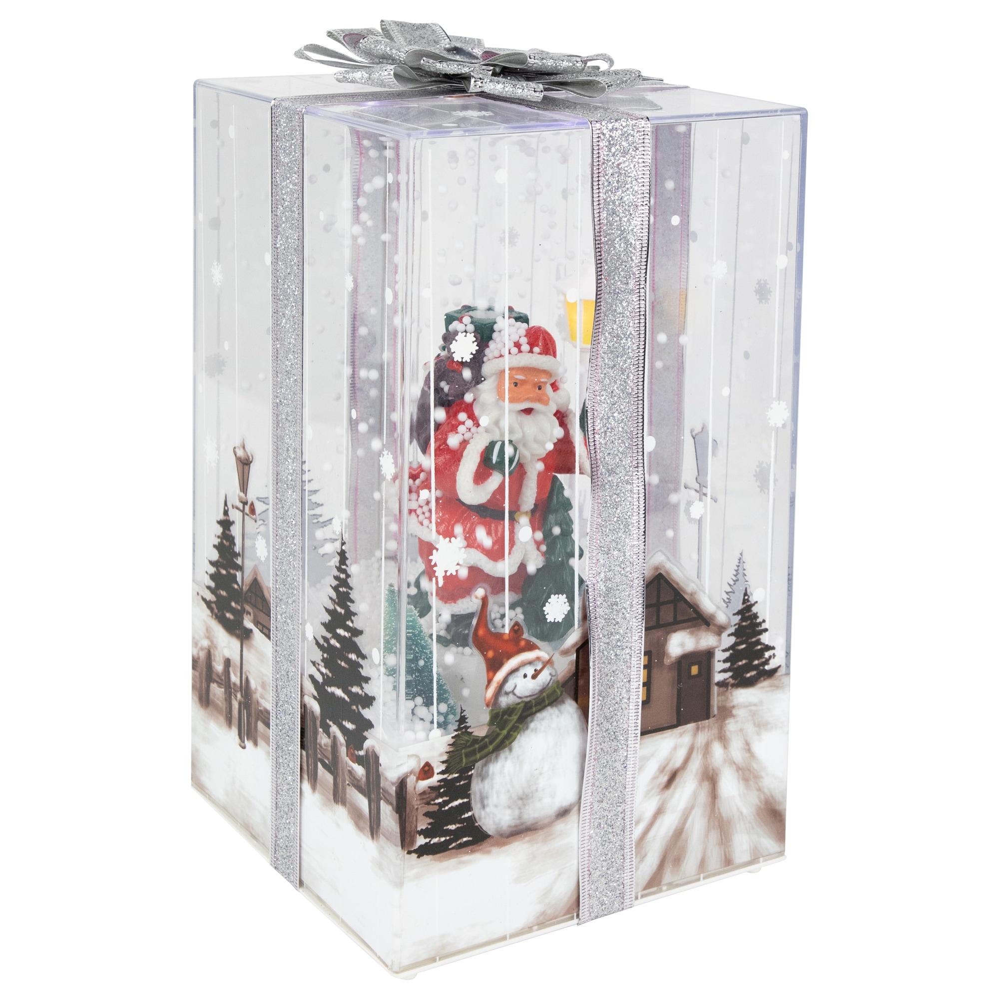 12" Lighted and Musical Santa Claus Snowing Gift Box Christmas Decoration