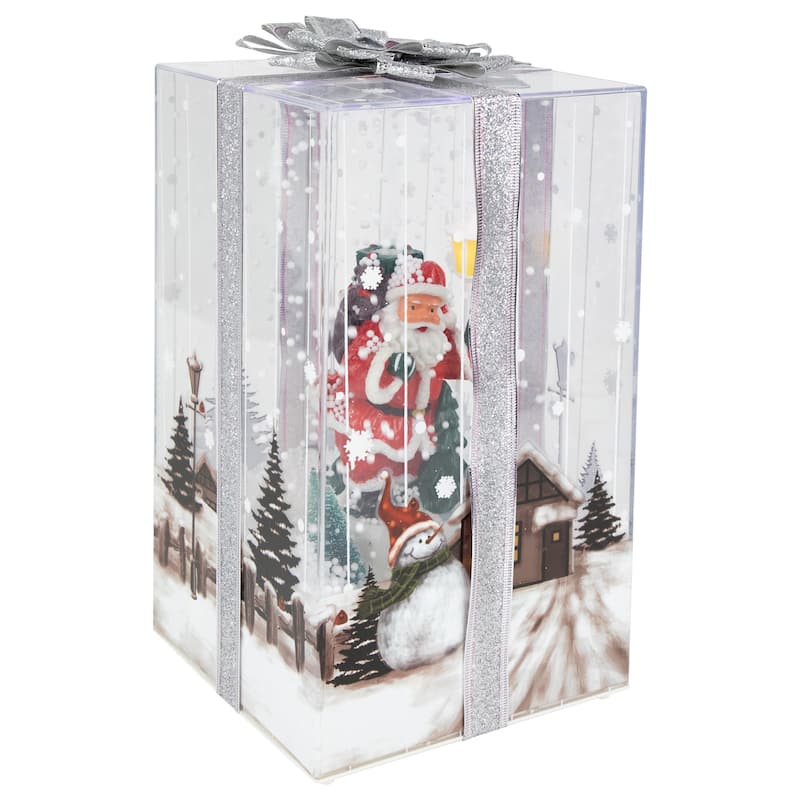 Lighted and Musical Santa Snowing Gift Box with Ribbon Christmas Decoration - 12"