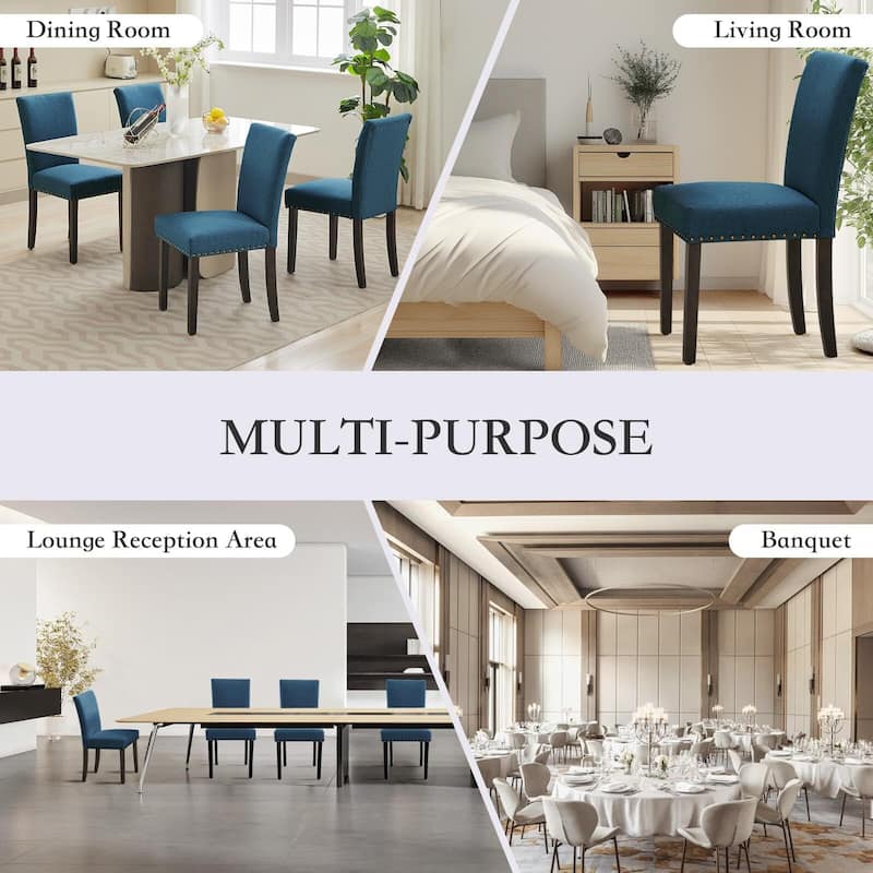 Upholstered Dining Chairs Set of 2, Fabric Parsons Dining Room Chair with Nailhead Trim and Sturdy Wood Legs