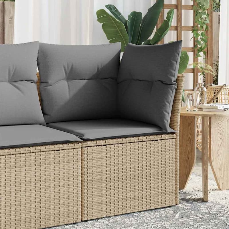vidaXL Patio Sofa with Cushions Outdoor Seating Sectional Sofa Poly Rattan - 24.4 x 21.7 x 27.2 in