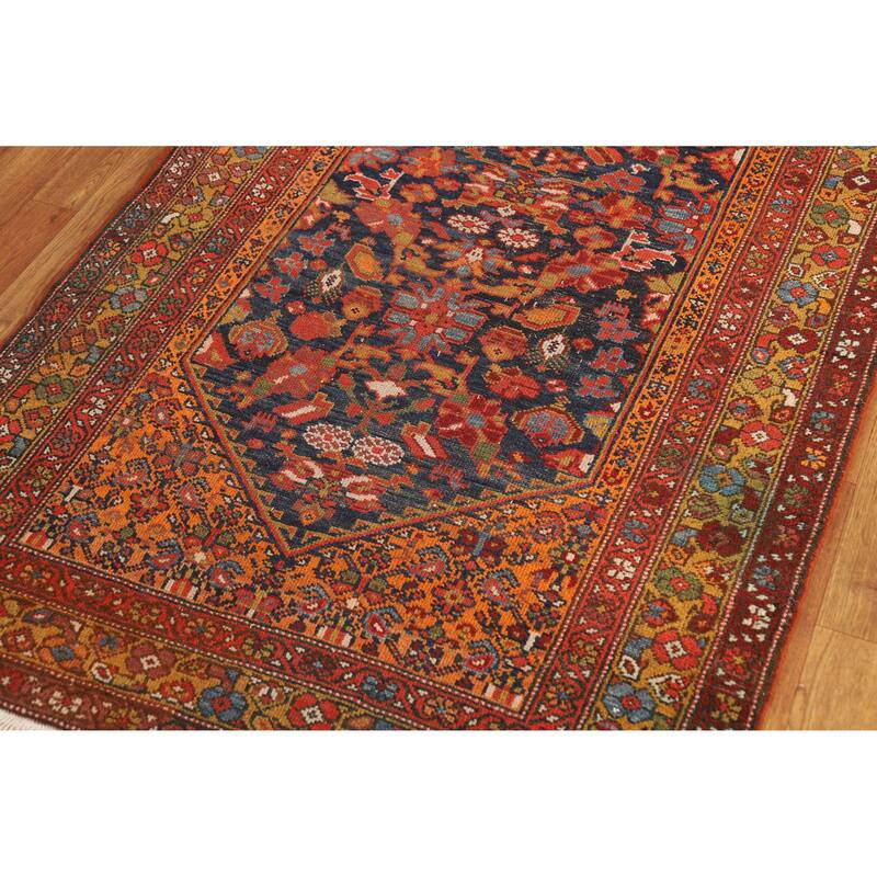 Hand Knotted Oriental 100% Wool Carpet Traditional Floral Navy Blue & Blues Malayer Runner Rug - 15' 8'' X 3' 7''