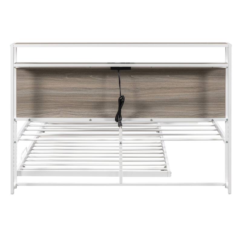 Full Size Metal Platform Bed Frame with Trundle, USB Ports