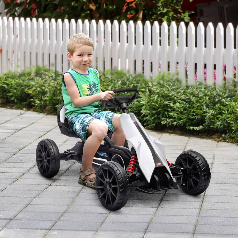 Kids Pedal Go-Kart with Adjustable Seat, EVA Wheels, Hand Brake, Forward & Reverse Drive, 3-8 Years, Max 66 lbs