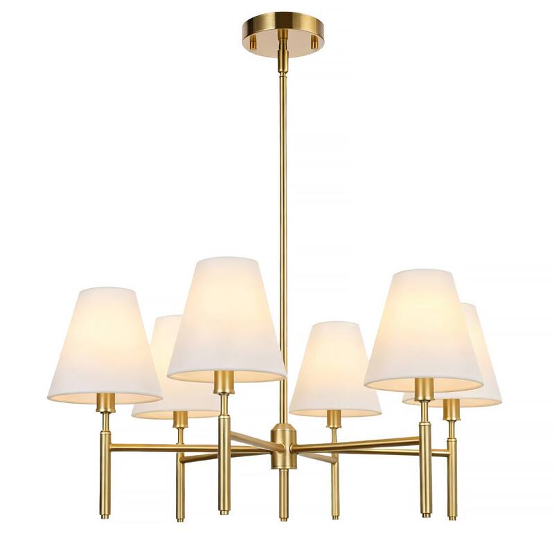 Farmhouse Wheel Chandelier Mid-century Pendant Fixture Fabric Shade