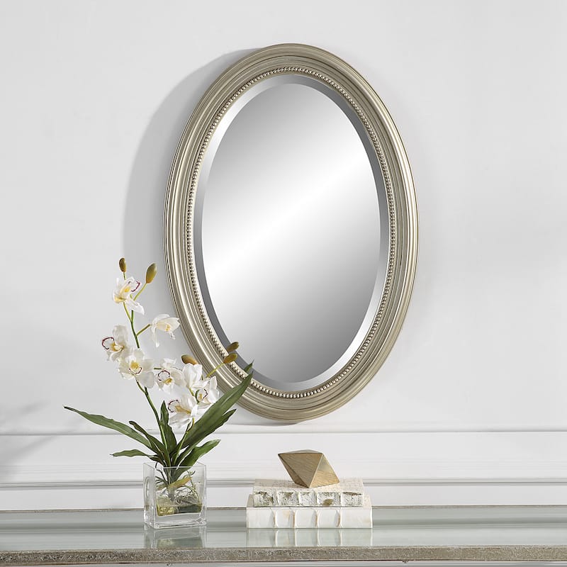 Metallic Silver Framed Bevel Wall Mirror - 31 x 21 x 1.25