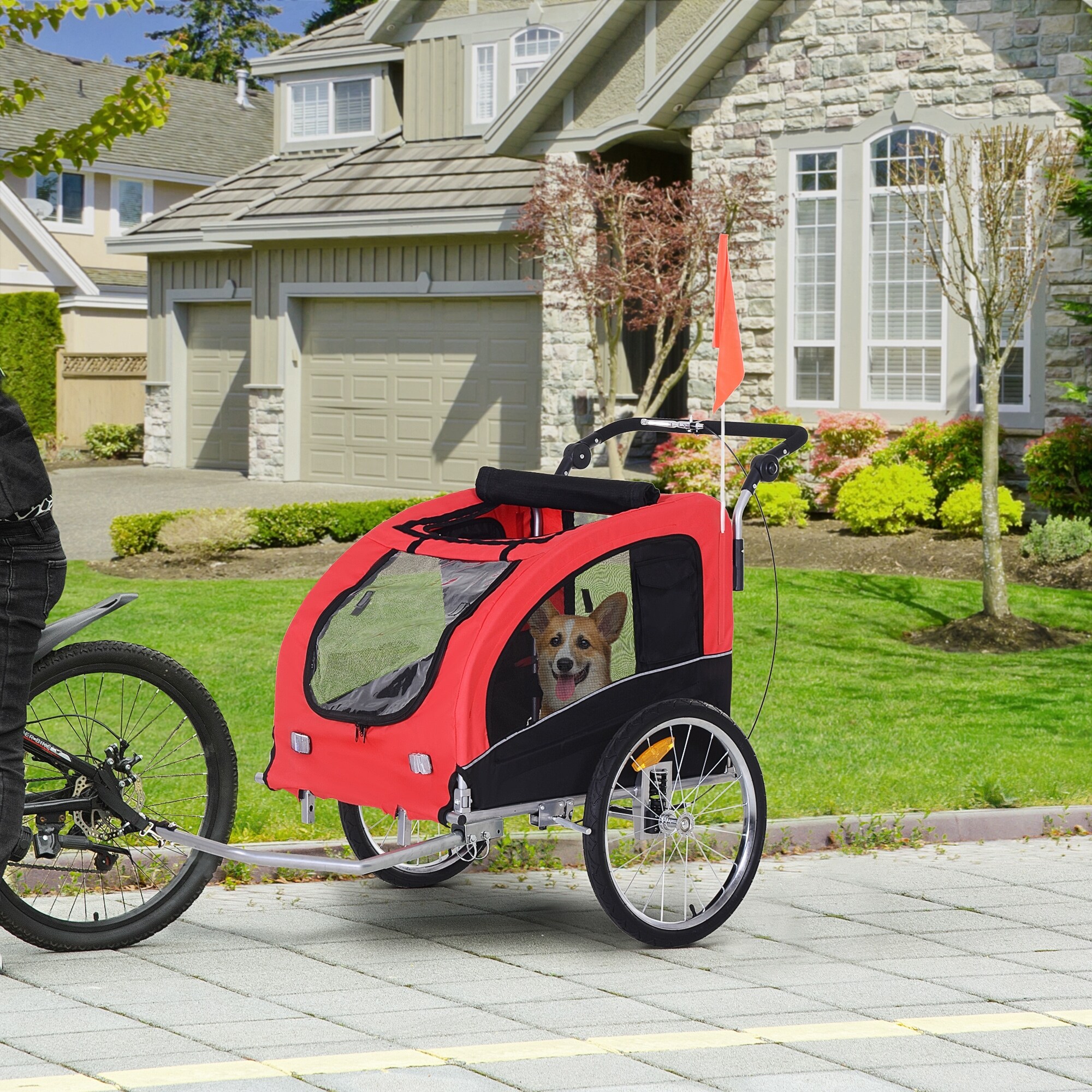 Aosom Elite II 2 In 1 Pet Dog Bike Trailer And Stroller With Suspension And Storage Pockets 52 D x 31 W x 40 1 2 T