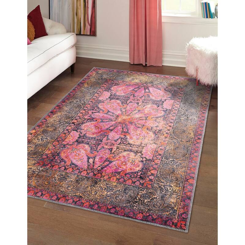 Contemporary Shara Collection Area Rug - 5'11"x9' - Pink