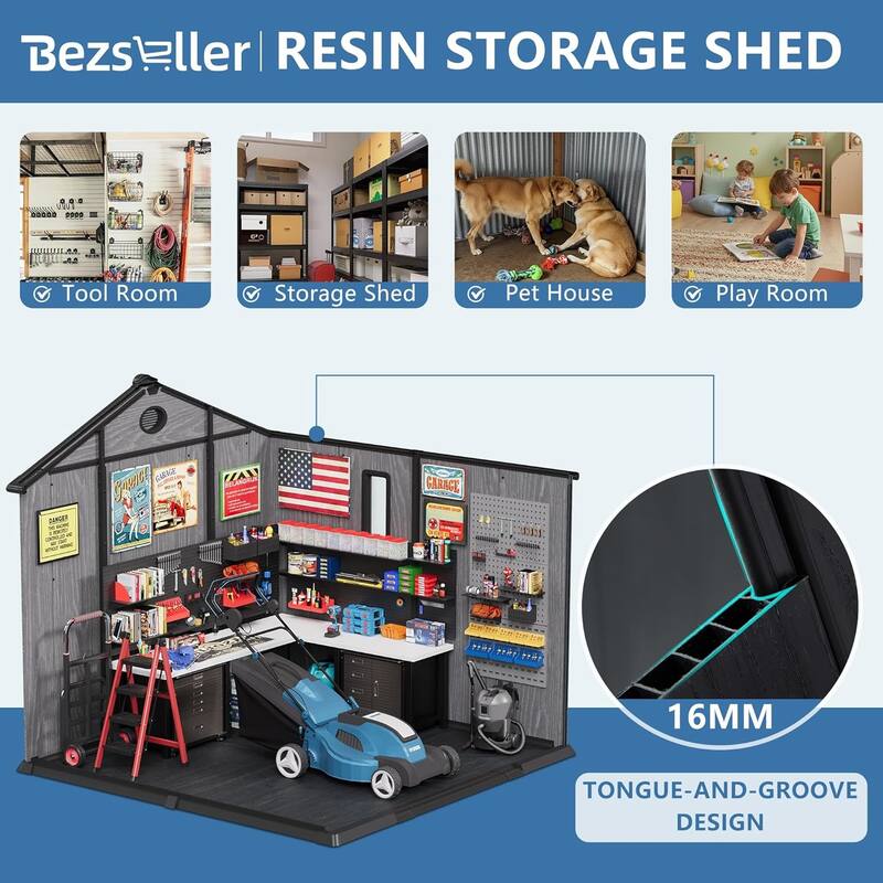 Bezseller Outdoor Storage Tool Shed with Door and Floor