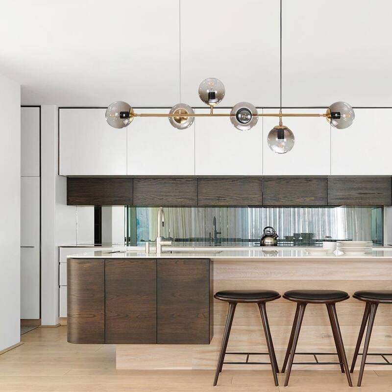 Contemporary 6-light Globe Linear Lighting - Brass