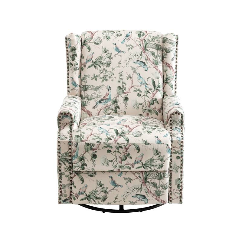 Floral Linen Manual Recliner Chair with Footrest set of 2