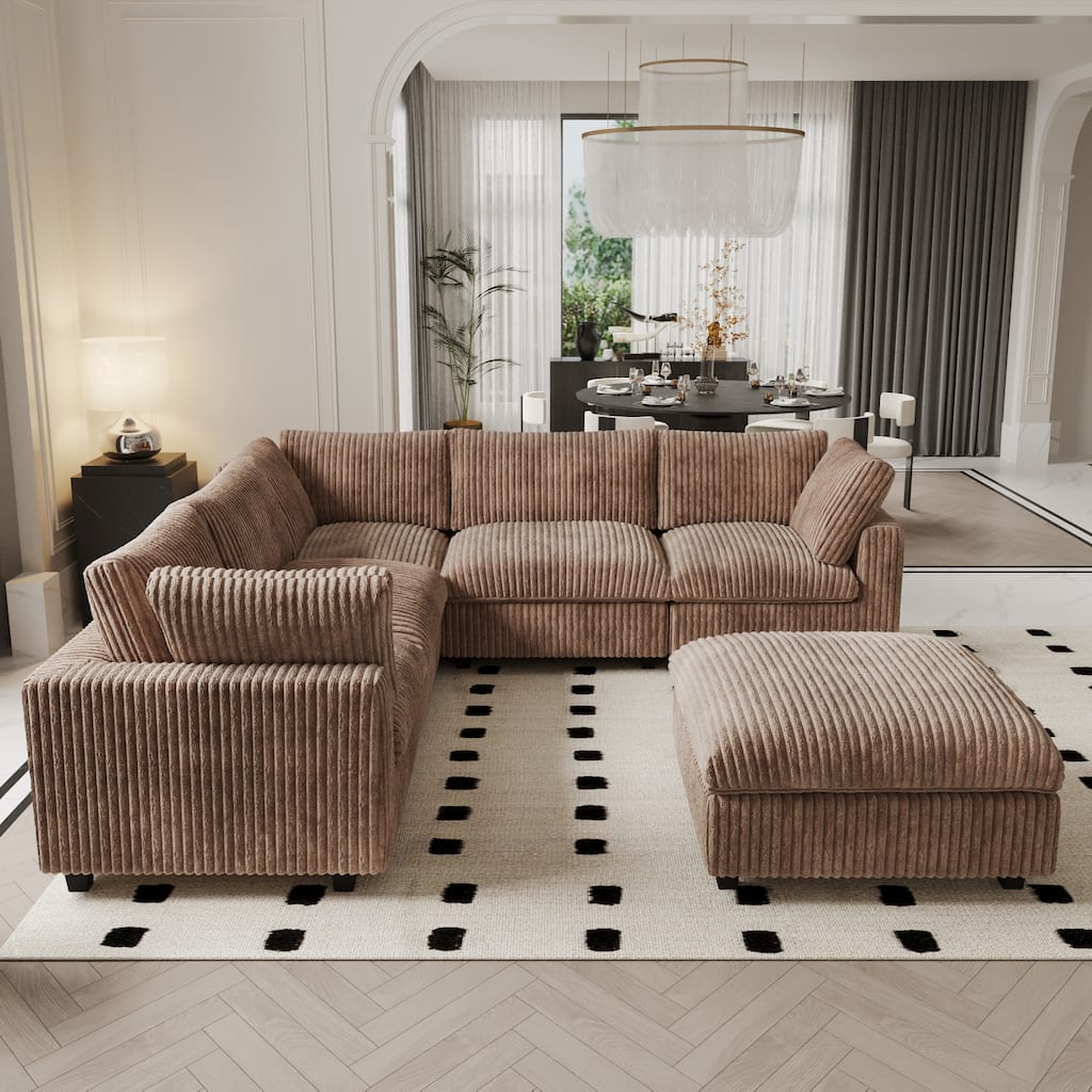 Modern L-Shape Upholstered Reversible Modular Sofa & Ottoman, for Living Room & Apartment