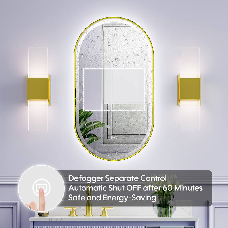 36"H Wall Mounted Bathroom Framed LED Mirror With Memory Function