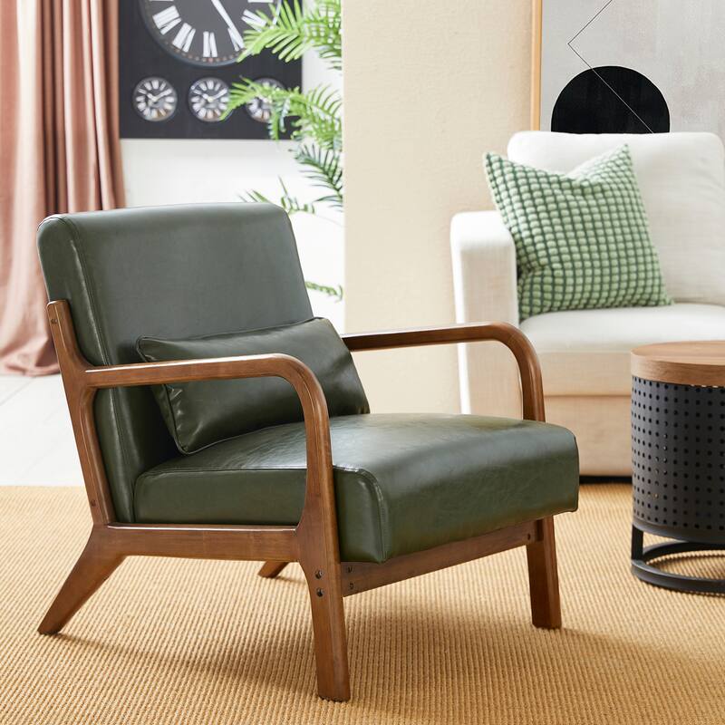 Glitzhome 30.75"H Mid-Century PU Leather Armchair with Ottoman Set
