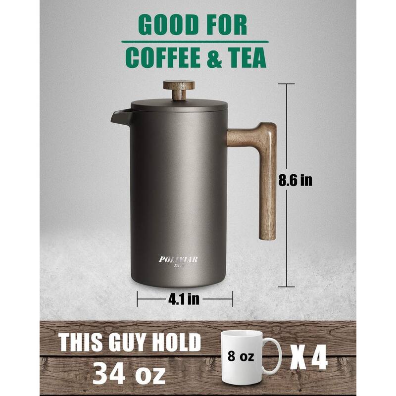 French Press Coffee Maker, 34 Ounce Coffee Press, Double Wall