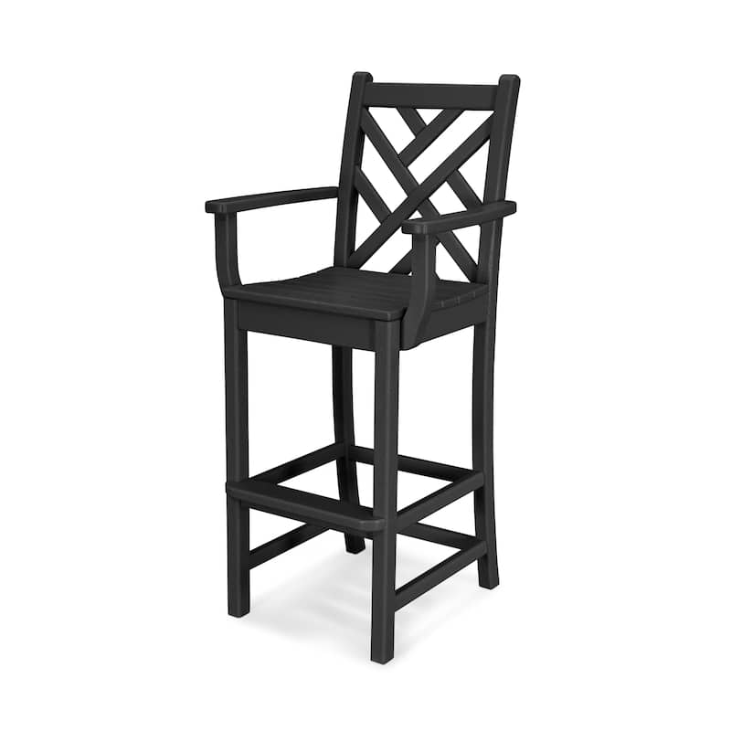 POLYWOOD Chippendale 30" Outdoor Bar Arm Chair - Black