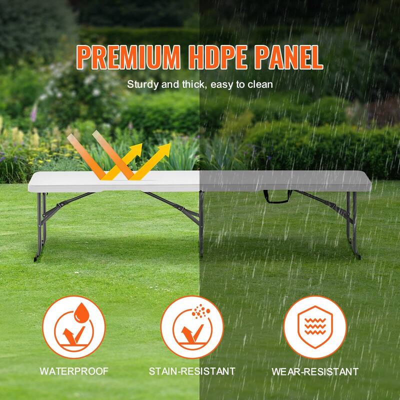 HDPE Folding Bench, 6FT Portable Outdoor Seating - 72” L x 11” W x 17” H