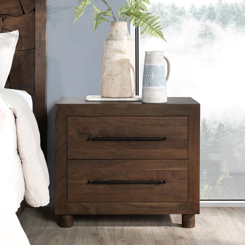 Classic Home Jaxon Two-Drawer Acacia Wood Nightstand in Cocoa Brown - Cocoa Brown - 2-drawer