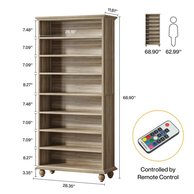 9-tier Tall Bookshelves LED Bookcase for Study Room