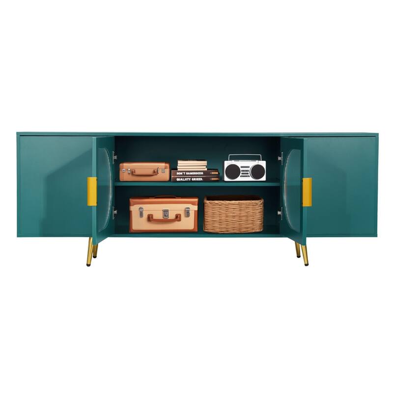Dark Green Adjustable 3-Shelf TV Stand for Up to 75 inches TVs with Scratch Resistant Finish - 66.14 x 15.75 x 25.20 inch