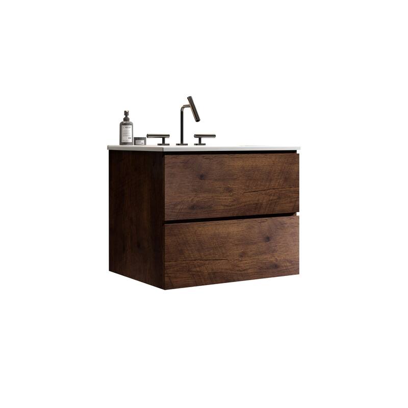 36-Inch Wall Mount Bathroom Vanity in Space Grey with Ceramic Sink, Large Storage