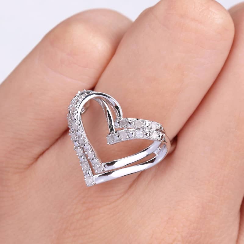 Miadora Sterling Silver 1/5ct TDW Diamond Open Double Heart Ring