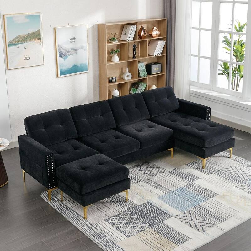 L-Shape Convertible Sectional Sofa Couch, Living Room Sectional with Movable Ottoman for Living Room, Apartment, Office