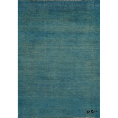 Blue Green Gabbeh Modern Rug Hand-Knotted Wool Carpet - 2'10" x 4'0"