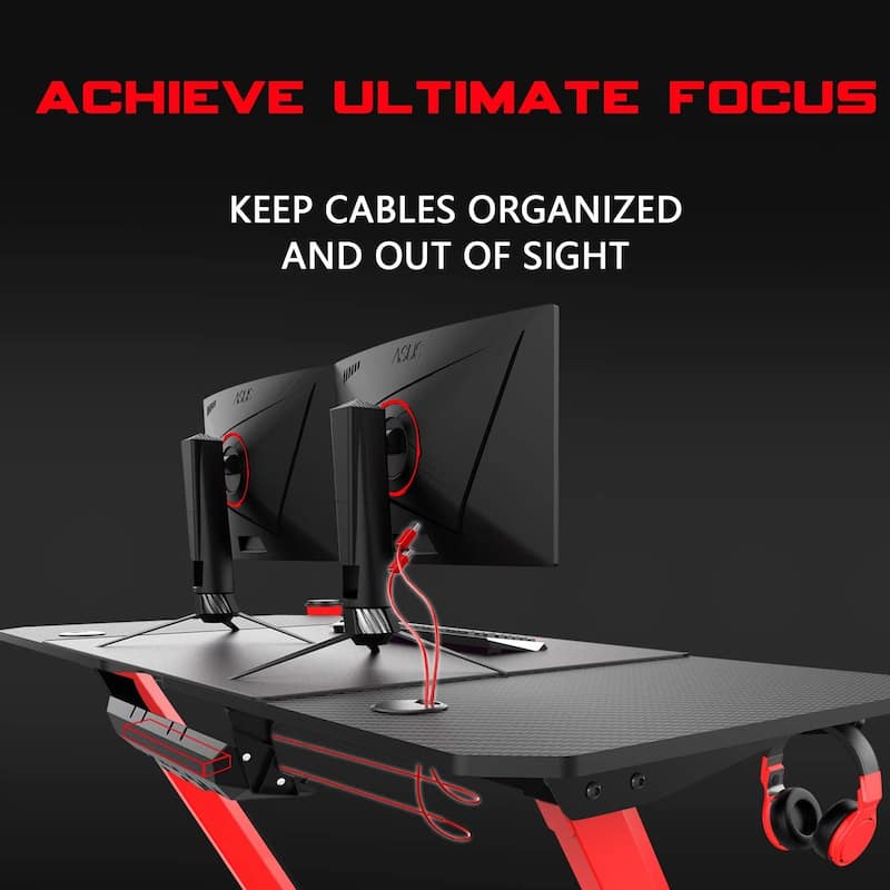 BOSSIN Ergonomic Gaming Desk Z-Shaped Office PC Computer Desk Gamer Tables with Cup Holder and Headphone Hook