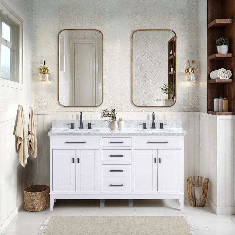 Madison 60 in. Double Sink Bathroom Vanity in White with Top - 61"W x 22"D