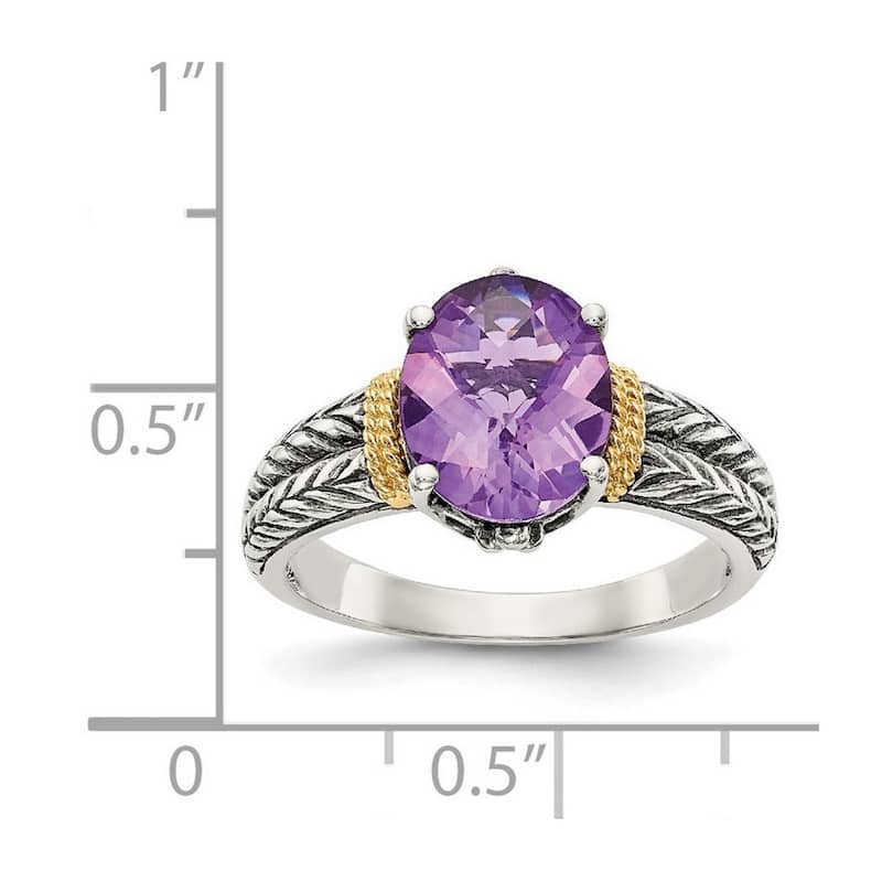 Curata 925 Sterling Silver Polished Prong set With 14k Amethyst Ring